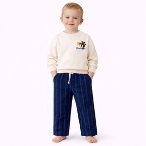 Grayson mini 2pc Set Cream Sweatshirt with Palm Tree Design and Striped Pants